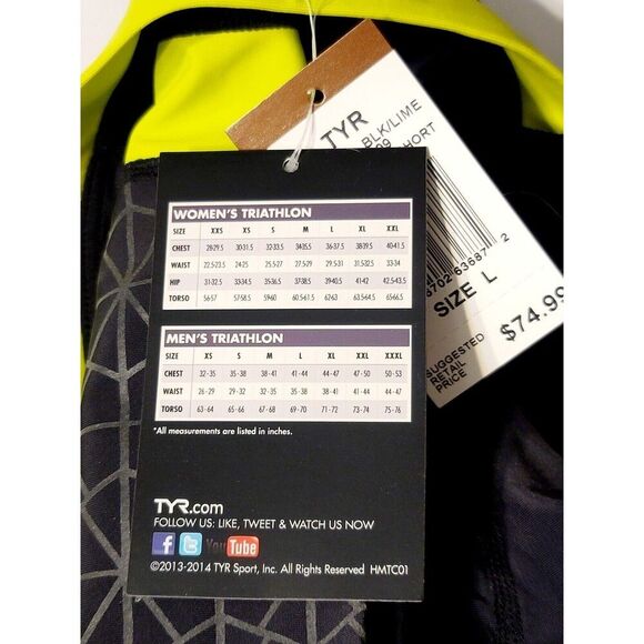 TYR Female Women's 8" Competitor Tri Short RECFO6A Black Lime, Size L - Picture 5 of 5